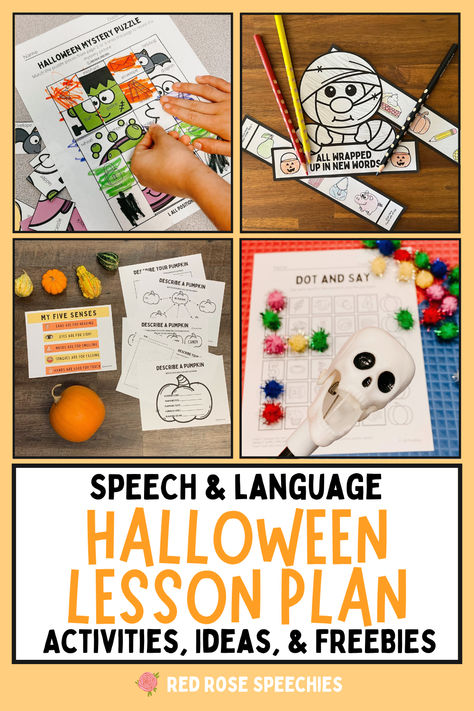 Check out our Halloween Speech and Language Lesson Plan that is full of activities, ideas and FREEBIES for this fun fall season. Halloween Speech Therapy Activities, Halloween Speech Therapy, Halloween Lesson Plans, My Five Senses, Halloween Lesson, Halloween Mystery, Slp Ideas, Lesson Plan Ideas, Pumpkin Candy