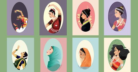 Illustrations Of Women, Indian States, Portraits Of Women, Illustration Series, Cultural Identity, Gcse Art, Cultural Diversity, Traditional Attire, An Artist