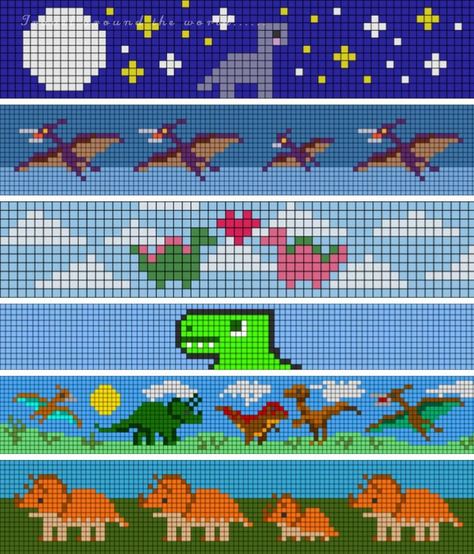 Dino Pixel Art, Loom Craft, Bead Loom Designs, Friendship Bracelets Designs, Loom Bracelet Patterns, Diy Friendship Bracelets Patterns, Hama Beads Patterns, Seed Bead Patterns, Pixel Pattern