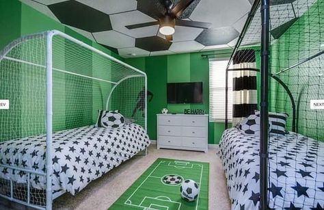 Ideas For Decorating A Soccer Bedroom - VisionBedding Boys Soccer Bedroom, Soccer Themed Bedroom, Soccer Bedroom, Cool Bedrooms For Boys, Soccer Room, Football Rooms, Football Bedroom, Sport Bedroom, Boy Bedroom Design