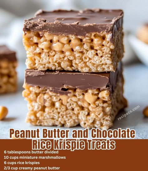 Peanut Butter and Chocolate Rice Krispie Treats is an easy and quick healthy All Recipes keto dinner ideas recipes that you can cook if you like . In Tasty Choc Rice Krispie Treats, Rice Krispie Peanut Butter Treats, Turtle Rice Krispie Treats, Rice Crispy Treats Ideas, Pecan Cheesecake Dip, Chewy Rice Krispie Treats, Rice Krispie Peanut Butter, Rice Krispie Treats Original Recipe, Rice Krispie Treats Variations