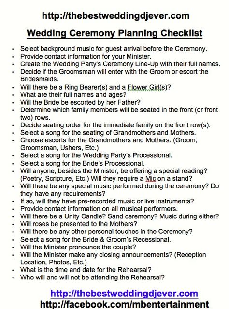 Ceremony Planning sheet Checklist - This covers EVERYTHING! Need the Best Wedding DJ Ever? Call me 954-316-2149 Ceremony Checklist, Wedding Ceremony Checklist, Ceremony Planning, Planning Sheet, Wedding Ceremony Ideas, Cheap Wedding Venues, Wedding Info, Planning Checklist, Wedding Planning Checklist