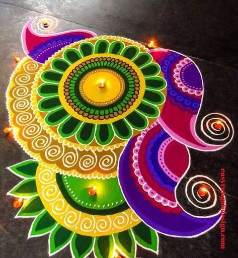 Vibrant Diwali Rangoli Designs That Will Leave You Spellbound Mandala Paisley, Rangoli Designs For Competition, Indian Rangoli Designs, Very Easy Rangoli Designs, Rangoli Designs Photos, Rangoli Designs Simple Diwali, Rangoli Simple, Latest Rangoli, Easy Rangoli Designs Diwali