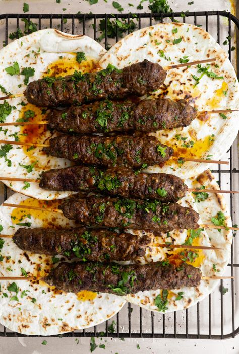 Oven-Baked Kefta - Moribyan Beef Kabobs In Oven, Kefta Kabob Recipe, Kefta Recipe, Kefta Kabob, Lamb Kabobs, Beef Kebabs, Lamb Kebabs, Kofta Recipe, Lamb Skewers