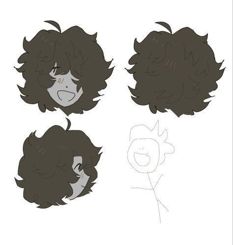 Hair Reference Drawing Cartoon, Fluffy Hair Base Drawing, Simple Hair Reference Drawing, Hair References Art, Cartoon Hairstyles Drawing, Cartoon Hair Tutorial, Short Messy Hair Drawing Reference, Curly Hair Styles Drawing Reference, Chibi Art Style Reference Hair