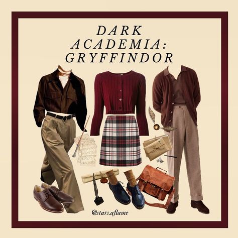 Gryffindor Academia, Gryffindor Inspired Outfits, Gryffindor Outfit Aesthetic, Gryffindor Outfit, Instagram Bio Ideas, Dark Academia Outfits, Dark Academia Outfit, Dark Academia Style, Dark Academy