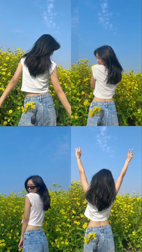 Aesthetic poses with flower 🌼 Sister Picture Poses, Western Ootd, Memories Aesthetic, Candid Pictures, Self Pictures, Sister Pictures, 사진 촬영 포즈, Stylish Photo Pose, Cartoon Girl Drawing