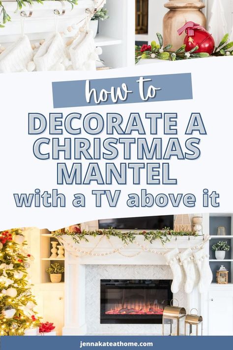 Decorate Above Tv, Mantel With Tv, Christmas Mantel Decorating Ideas Simple, Christmas Mantels With Tv, Decorating A Mantel, Fireplace Mantels Ideas, Tv Above Fireplace, Christmas Fireplace Mantels, Tv Over Fireplace