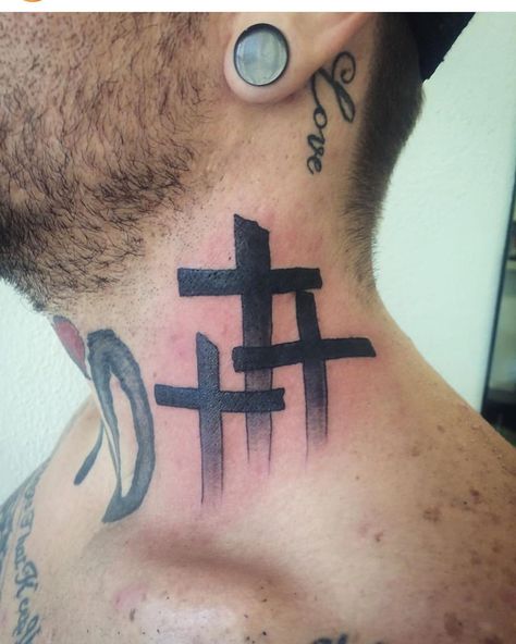 A #necktattoo of overlapping crosses by @los_west_ -... 3 Cross Tattoos For Men, 3 Crosses Tattoo, Crosses Tattoo, Cross Tattoos For Men, Cross Tattoo Neck, Ribs Tattoo, 3 Crosses, Tattoo Neck, Cross Tattoo For Men