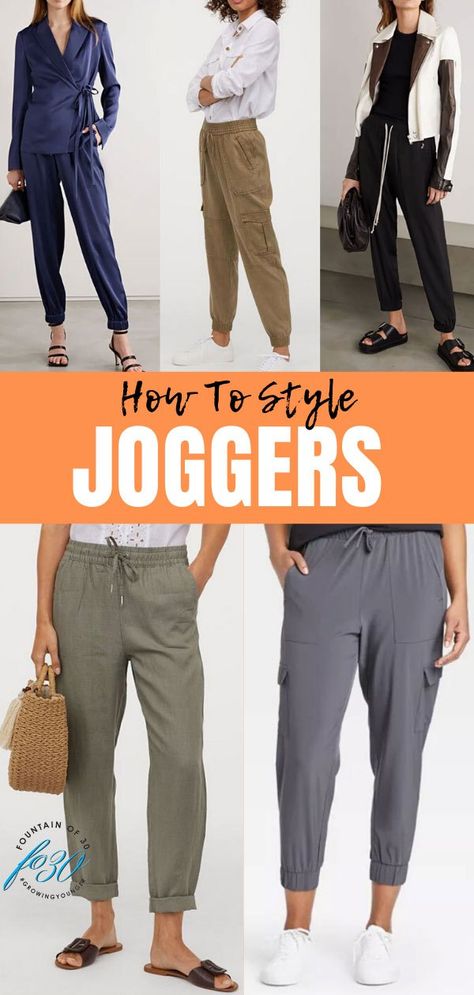 The comfortable jogger pants trend is going strong for spring 2020! What’s not to love about them? You may be wondering if you can wear them and if this trend is right for you. I found some of the best joggers for women over 40 and I’ll show you how to style them. #over40 #fashion #springfashion #joggers #trends Canvas Joggers Women Outfit, Woven Joggers Outfit, Tapered Joggers Outfit Women, Jogger Style Women, Joggers At Work Outfit, Linen Joggers Outfit Summer, Business Casual Joggers Outfit Work, Twill Joggers Woman Outfit, Dressy Joggers Outfit Women