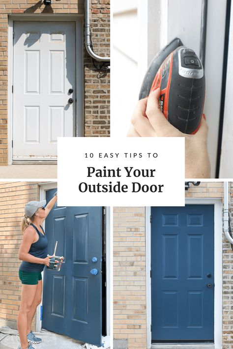 10 Easy Tips to Paint An Exterior Door (Step By Step) How To Paint An Exterior Metal Door, How To Paint An Aluminum Front Door, Repainting Front Door Diy, How To Paint An Exterior Door, Paint For Metal Doors, Paint Aluminum Door, Repainting Front Door, How To Paint Your Front Door, How To Paint Exterior Door