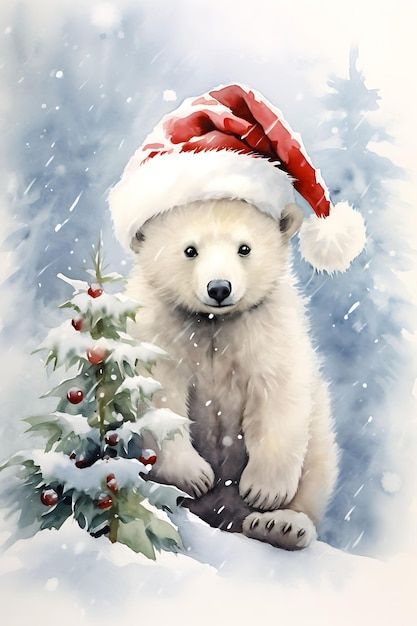 Urs Polar, Winter Christmas Scenes, Polar Bear Art, Winter Art Projects, Polar Bear Christmas, Christmas Scenery, Christmas Artwork, Winter Images, Watercolor Christmas Cards