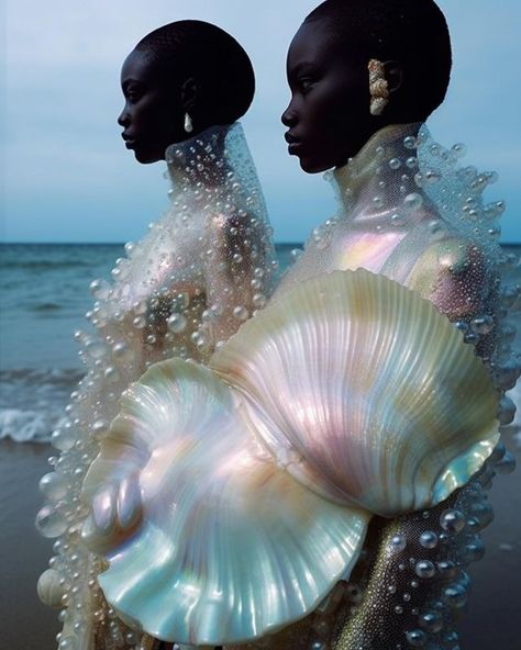 Instagram Sea Creature Fashion, Witchery Aesthetic, Black Mermaid Aesthetic, Pisces Core, Ethereal Water, Sea Witchery, Siren Energy, Space Mermaid, Dripping Gold