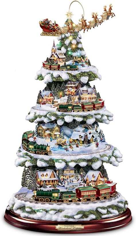 Christmas Tree With Train, Animated Christmas Tree, Christmas Tree Train, Luxury Christmas Decor, Christmas Tree Village, Hawthorne Village, Santa And His Reindeer, Christmas Village Display, Beautiful Christmas Decorations