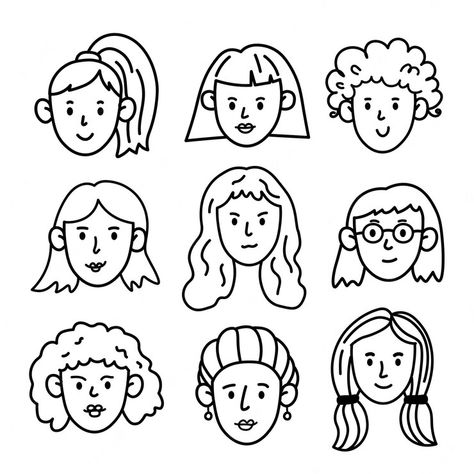 Woman Doodle Art, Person Doodle Simple, Women Doodle Art, Simple Cartoon Face, Human Doodle, Woman Doodle, Faces Doodle, Face Doodles, Font Cute