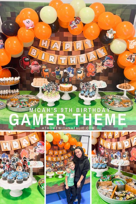 A mash up of all my son's favorite gaming characters! Epic gamer party-Roblox, Minecraft, FNF,Mario, Among Us, Pokemon and more! Gamer Birthday Food Ideas, Gamer Party Snacks, Video Game Party Food Ideas, Among Us Birthday Party Food Ideas, Gaming Party Food Ideas, Video Game Themed Food, Video Game Party Snacks, Gamer Party Food Ideas, Video Game Food Ideas