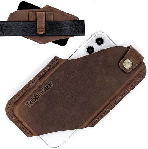 Leather Belt Phone Pouch, Universal Leather Phone Case on Belt, Phone Holder for iPhone, Cell Phone Sheath Large Dark Brown #CommissionEarned Diy Leather Cell Phone Pouch, Phone Belt Pouch, Iphone Holster, Diy Leather Working, Leather Working Projects, Phone Case Holder, Mobile Pouch, Cell Phone Pouch, Support Telephone