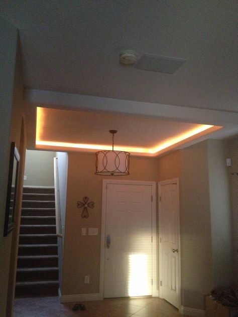 Ceiling Rope Lighting Ideas, Rope Lighting Ideas, Cove Ceiling, Rope Lighting, Trey Ceiling, Rope Lights, Bed Furniture Design, Rope Light, Coffered Ceiling