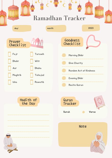 Ramadhan tracker 2023 made by me. Ramadhan Planner, Ramadan Designs, Muslim Journal, Planner Ramadan, Prayer Tracker, Ramadan Journal, Preparing For Ramadan, Ramadan Printables, Ramadan Tips