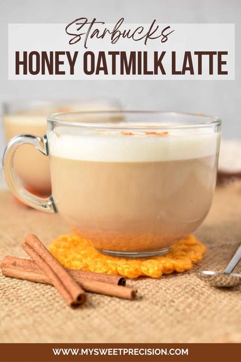 Enjoy an easy copycat Starbucks Honey Oatmilk Latte recipe you can make at home with just four ingredients. You can whip this drink up in just a few minutes with no fancy equipment needed. Skip the trip to Starbucks, and enjoy this dairy-free latte from the comfort of your own home. Starbucks Recipes Oatmilk, Starbucks Drinks With Oat Milk, Oatmilk Latte Recipe, Oatmilk Latte, Oat Milk Latte, Brown Sugar Oatmilk Latte, Tumeric Latte Oat Milk, Warm Drinks Recipes, Mcdonalds Recipes