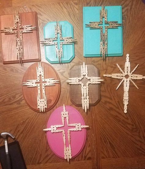 Images Clothespin Crafts For Adults, Clothespin Crosses, Crosses Designs, Clothespins Crafts, Diy Crosses, Wooden Crosses Diy, Clothespin Cross, Wooden Cross Crafts, Clothespin Crafts Christmas