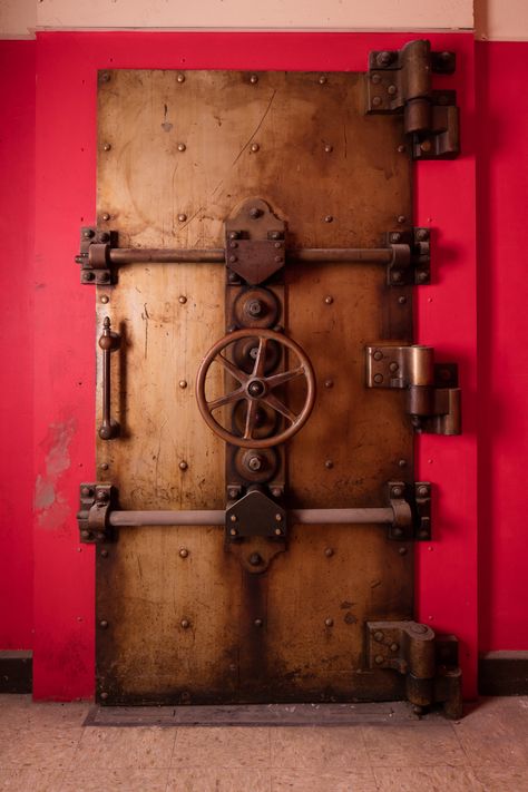 Steampunk Door, Comic Book Room, Gold Vault, Old Abandoned Buildings, Safe Door, Steampunk House, Vault Doors, Los Angeles Art, Industrial Living