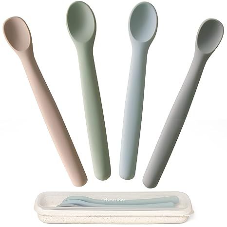 Amazon.com: Moonkie Silicone Baby Spoons Set of 4, Soft-Tip Spoons for First Stage Infant Feeding, Bendable, Chewproof Baby Training Spoon Baby Utensils, Ideal for Self-Feeding and Baby Led Weaning : Baby Disposable Utensils, 4 Month Baby, Baby Utensils, Tummy Time Activities, Baby Food Storage, Changing Table Dresser, Feeding Spoon, Baby Ready, Baby Spoon