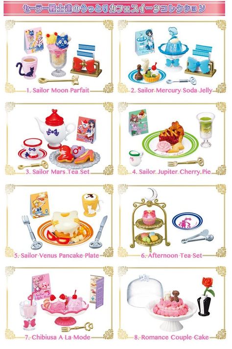 Sailor Moon Crystal Cafe Sweets Collection Sailor Moon Cafe, Cafe Sweets, Hello Kitty Games, Sailor Moon Wedding, Sailor Moon Toys, Sailor Moon Drops, Magical Girl Aesthetic, Naoko Takeuchi, Re Ment