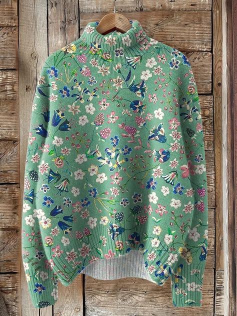 Turtleneck Floral Art Print, Turtleneck Pullover, Floral Prints Pattern, Knit Turtleneck, Print Inspiration, Floral Prints Art, Art Dress, Art Shirts, Softest Sweater