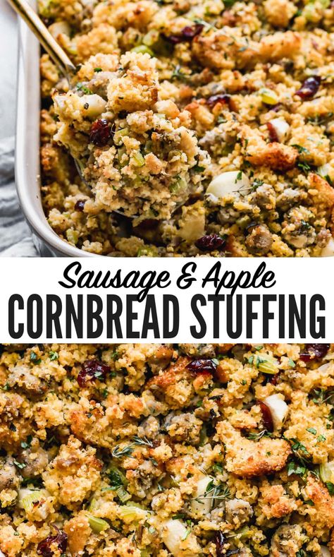 Cornmeal Stuffing Recipes, Cornbread Stuffing With Sausage, Cornbread From Scratch, The Best Stuffing, Stuffing With Sausage, Thanksgiving Stuffing Recipe, Savory Cornbread, Cornbread Stuffing Recipes, Sausage Cornbread Stuffing