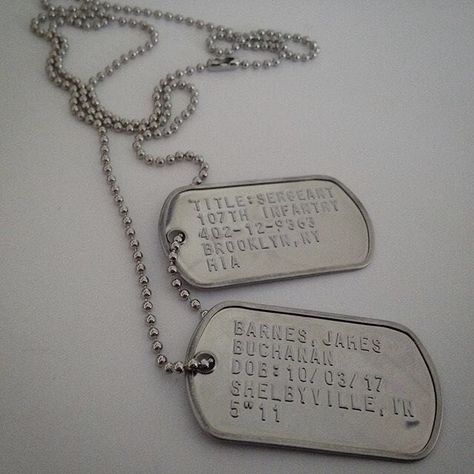 Sleek Packaging, Bucky Barnes Aesthetic, Ghost Riley, Marvel Jewelry, James Buchanan "bucky" Barnes, Barnes Marvel, James Barnes, Dog Tags Military, James Buchanan Barnes