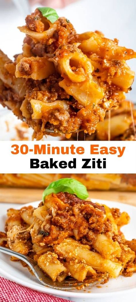 Baked Ziti With Spaghetti Sauce, Bakes Ziti Easy, Easy Ziti Recipes Ground Beef, Baked Ziti With Hamburger, Ground Beef Ziti Recipes, Oven Baked Ziti Easy Recipes, Small Batch Baked Ziti, Baked Ziti With Ground Chicken, Easy Baked Ziti With Ground Beef Simple