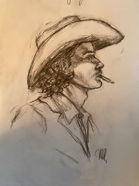 Cowboy Pencil Sketch my Margaret Asjes Fun Simple Sketches, Art Sketches Pencil For Beginners, Sketching Of Nature, Western Sketches Pencil, Simple Country Drawings, Texas Drawing Ideas, Country Boy Drawing, Old Western Drawings, Cool Sketch Ideas Vintage