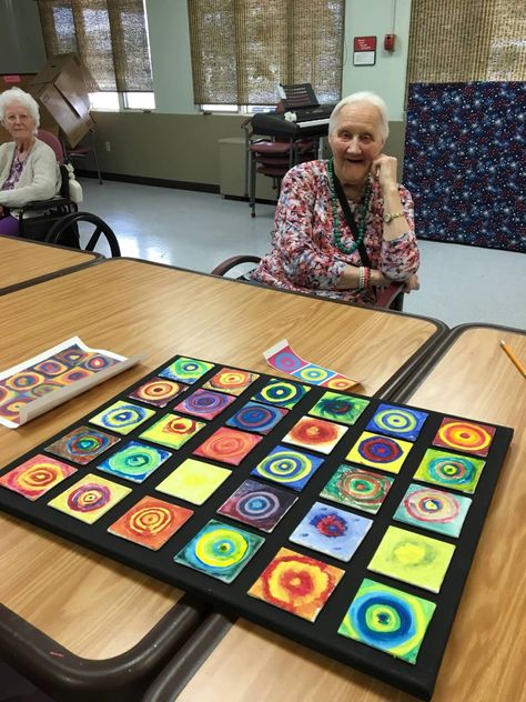 Kandinsky inspired color study 1-hour art project with seniors | Goodwerks Creative Easy Art Activities, Easy Painting Projects, Activities For Seniors, Group Art Projects, Collaborative Art Projects, Kandinsky Art, Art Projects For Adults, Study Project, Art Therapy Projects