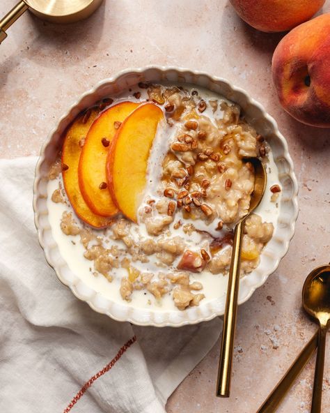 Oatmeal With Peaches, Peaches Breakfast, Peaches And Cream Oatmeal, Comforting Breakfast, Peach Oatmeal, Oatmeal Flavors, Best Fish Recipes, Frozen Peaches, Winter Salad Recipes