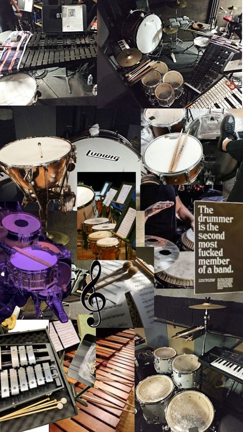 Percussion Wallpaper, Drummer Wallpaper, Drums Wallpaper, Marching Band Memes, Percussion Music, Drum Room, Drum Music, Music Collage, Band Kid