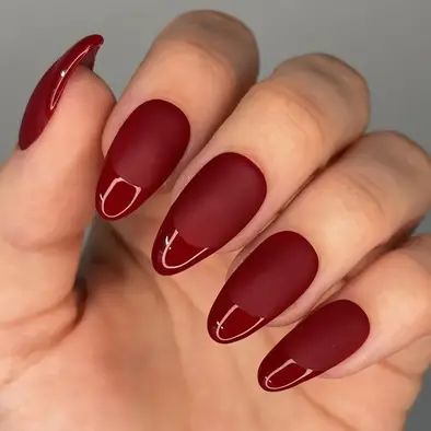 23  Chic Matte Red Nails with French Tips (2024) - DrExplains Matte Red Nails With Shiny French Tip, French Nails Matte And Glossy, Red On Red French Tip Nails, Matt Red Nails Design, Mat Red Nails, Matt Red Nails, Red Matte Nails Design, Matte Red Nail Designs, Matte Red Nails