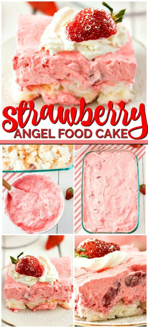 Strawberry Angel Food Cake, Angel Food Cake Desserts, Angel Food Cake Mix Recipes, Strawberry Shortcake Recipes, Strawberry Jello, Strawberry Flavor, Food Box, Strawberry Desserts, Cake Mix Recipes