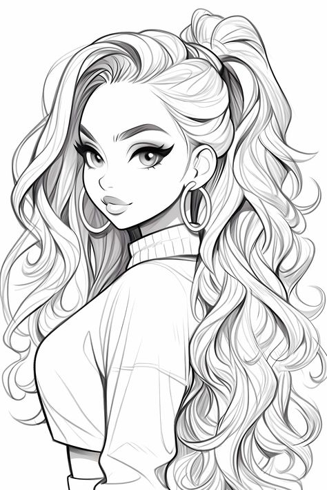 Manga Coloring Book, Color Drawing Art, Adult Coloring Designs, Pool Hairstyles, Coloring Pages For Girls, Cartoon Coloring Pages, Coloring Book Art, Cute Coloring Pages, Book Art Drawings