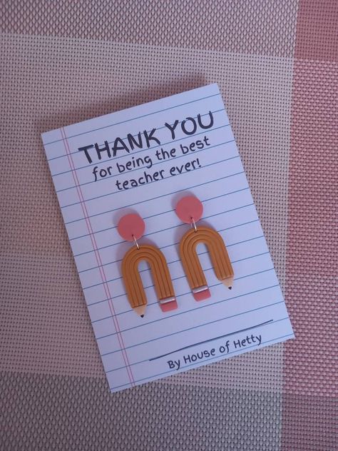 Earring Teacher Gift Tag, Earrings Backing Card, Pencil Earrings, Clay Making, Fun School, School Pencils, Best Teacher Gifts, How To Make Clay, Best Teacher Ever