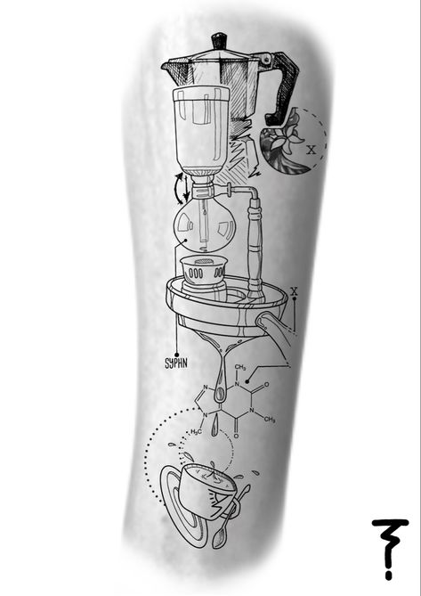 Caffeine Tattoo Ideas, Barista Tattoo Design, Portafilter Tattoo Design, Coffee Inspired Tattoos, Portafilter Tattoo, Barista Tattoo Ideas, Coffee Tattoo Design, Tattoo Ideas Coffee, Bartender Tattoo Ideas