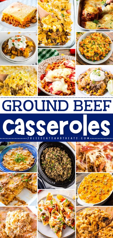 Have a freezer stocked with ground beef? Make one of these easy and hearty ground beef casseroles! They are a perfect easy dinner, great making freezer meals and fuss free! Ground Chuck Casserole Recipes, Beef Casserole Freezer Meal, Ground Beef Recipes For Large Groups, Easy Dinner Idea With Ground Beef, Ground Beef Soups And Casseroles, Easy Casserole Recipes For Dinner Make Ahead Ground Beef, Best Easy Casseroles, Make Ahead Casseroles Dinner Ground Beef, 3lb Ground Beef Recipes