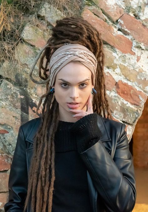 Dreads With Scarf, Dreds Locs Women Styles, Women Dreads, Short Haircut Tutorial, Rasta Girl, Dreadlocks Styles, Boho Head Wrap, Unique Headband, Dreadlock Accessories