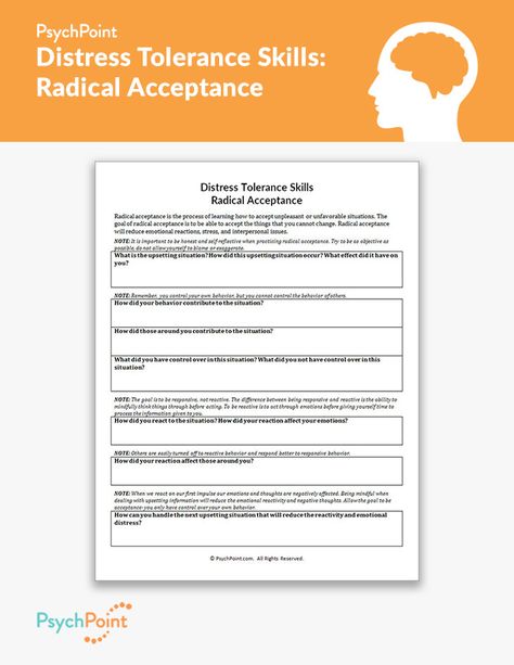 Distress Tolerance Skills: Radical Acceptance Worksheet Radical Acceptance Worksheet, Acceptance Worksheets, Radical Acceptance Dbt Worksheet, Distress Tolerance Worksheets, Distress Tolerance Skills, Distress Tolerance, Counseling Worksheets, Dbt Skills, Radical Acceptance