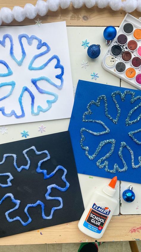 336K views · 10K reactions | Snowflake Salt Painting❄️ follow @abcdeelearning for more kids craft ideas ☃️Salt painting is such a fun process art activity 💙Use my free snowflake templates in my winter printables under seasonal printables 🎄Draw them onto cardstock paper and outline in glue ❤️Sprinkle salt all over them and dump the extra ❄️Use watercolors to paint ! 🎅🏻This is a process art activity - not meant to be a keepsake - the salt may fall off after it dries ❄️To help with this you can place the cardstock paper inside a sheet protector and hang it up! | Deena Keller | abcdeelearning · Original audio Hot Chocolate Craft, Snowman Handprint, Handprint Cards, Glitter Paper Crafts, Chocolate Craft, Seasonal Printables, Winter Printables, Snowflakes Art, Salt Painting