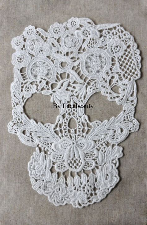 Big Skull Appliques Cool Milk White Punk Lace Patch Floral Cotton Embroidered Appliques 1pcs    Width: 28cm*19.5cm (11*7.6)    This lisitng is for 1 Lace Ghost, Crochet Skull Patterns, White Punk, Lace Skull, Crochet Skull, Amazing Lace, Altering Clothes, Wedding Dress Accessories, Skull Design