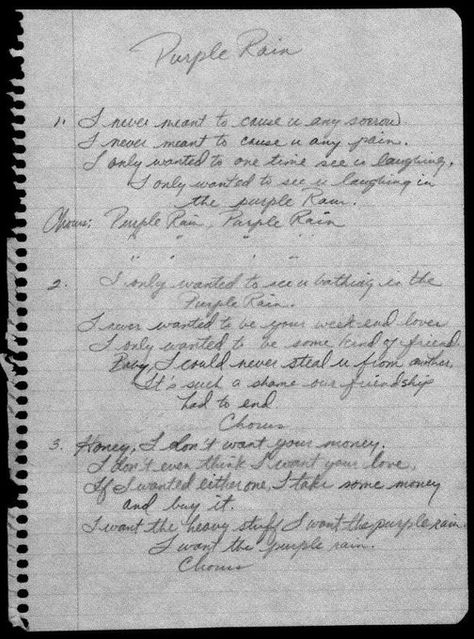 Classic Rock In Pics on Twitter: "Prince's handwritten lyrics to "Purple Rain." https://t.co/uoclw7TBgA" / Twitter Purple Rain Lyrics, Rain Lyrics, Handwritten Lyrics, Prince Lyrics, Nice Handwriting, Ear Candy, Purple Rain, Classic Rock, Old Internet