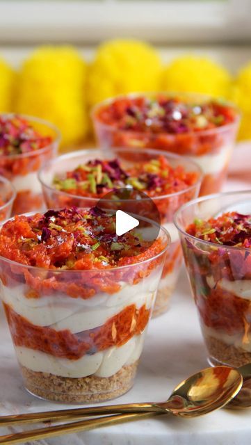 Archana Mundhe on Instagram: "✨Just in time for Diwali! 🎉 I’m thrilled to share my brand new recipe for Gajar Halwa Cheesecake Jars! 🥕🍰 These delightful jars are the perfect fusion of creamy cardamom cheesecake and rich carrot halwa, making them an irresistible treat for your festive celebrations. 🎊

Perfectly portioned and oh-so-pretty, they’re sure to impress your family and friends! Drop a “Gajar Halwa Cheesecake” or “recipe”
in the comments, and I’ll DM you the recipe! 💌 Wishing you a joyous Diwali filled with sweetness! ✨

#easyrecipe #DiwaliTreats #FestiveFlavors #IndianDesserts" Carrot Halwa Fusion Dessert, Cardamom Cheesecake, Cheesecake Jars, Carrot Halwa Recipe, Gajar Halwa, Carrot Halwa, Cheesecake In A Jar, Halwa Recipe, Indian Dessert Recipes