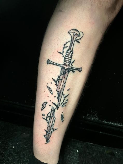 Illustrative dotwork tattoo of Narsil sword from Lord of the Rings, by artist Ben Twentyman Narsil Tattoo, Liverpool Tattoo, David Tattoo, Los Angeles Tattoo, Miami Tattoo, Dotwork Tattoo, Explore Tattoo, City Tattoo, London Tattoo