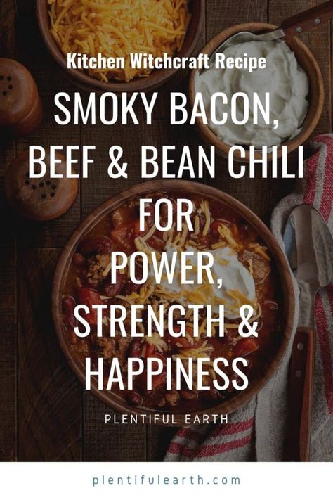 Best Ever Smoky Bacon Beef & Bean Chili Recipe | Kitchen Witch Recipes Dried Oregano Recipes, Kitchen Witch Recipes Food, Witch Cooking Recipes, Kitchen Witch Recipes Cooking, Kitchen Witchery Recipes, Kitchen Witchcraft Recipes, Witch Recipes Food, Monday Magick, Wiccan Recipes